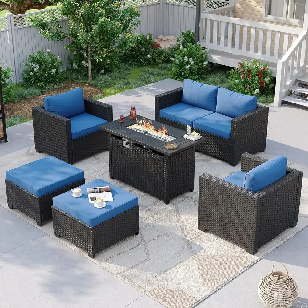 Outdoor Furniture With Fire Pit Table - 6-Seat Outdoor Patio Furniture Set with