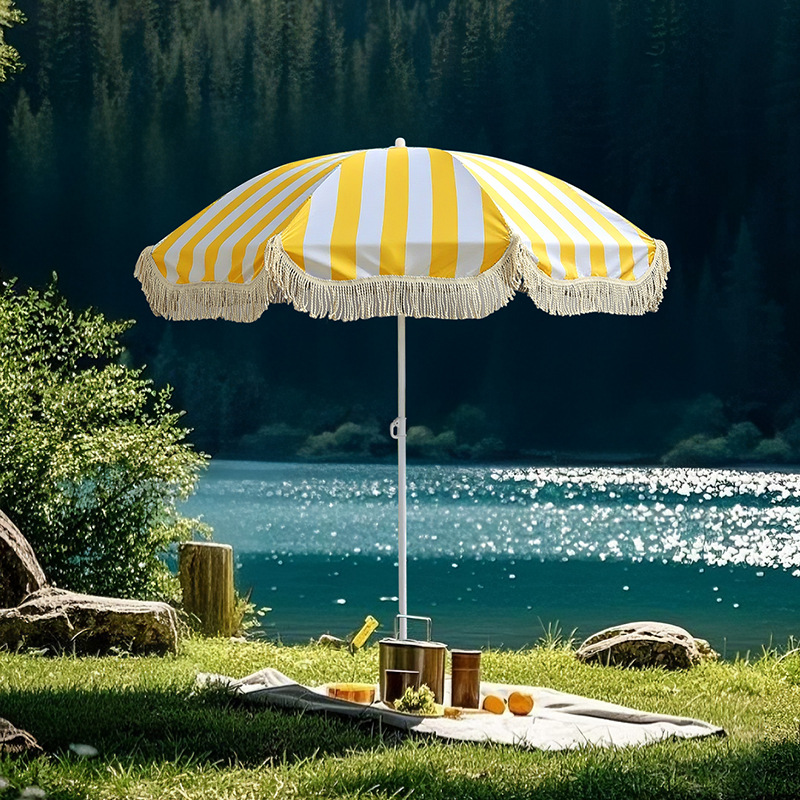 Outdoor Furniture Yellow - 1‑Pack Decorative Tassel Beach Umbrella, Pink