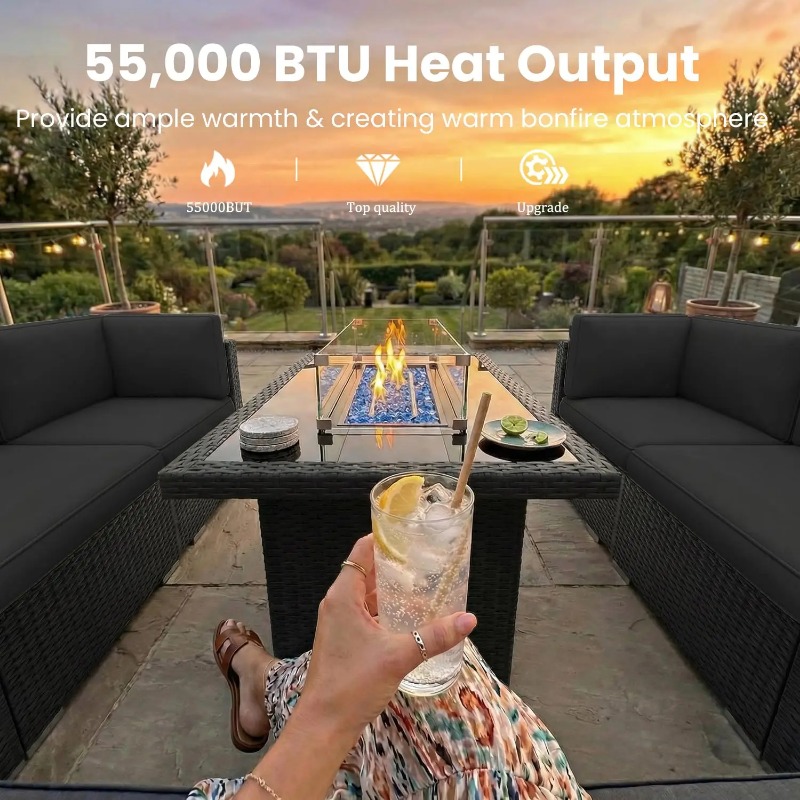 8-Piece Patio Wicker Sectional - đánh giá và giá Outdoor Furniture With Fire Pit Table