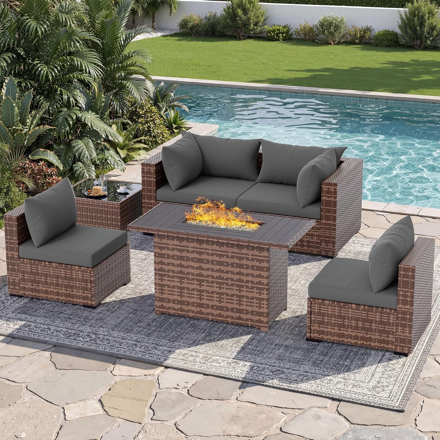 5-Piece Outdoor Sectional Sofa - đánh giá và giá Outdoor Furniture With Fire Pit Table
