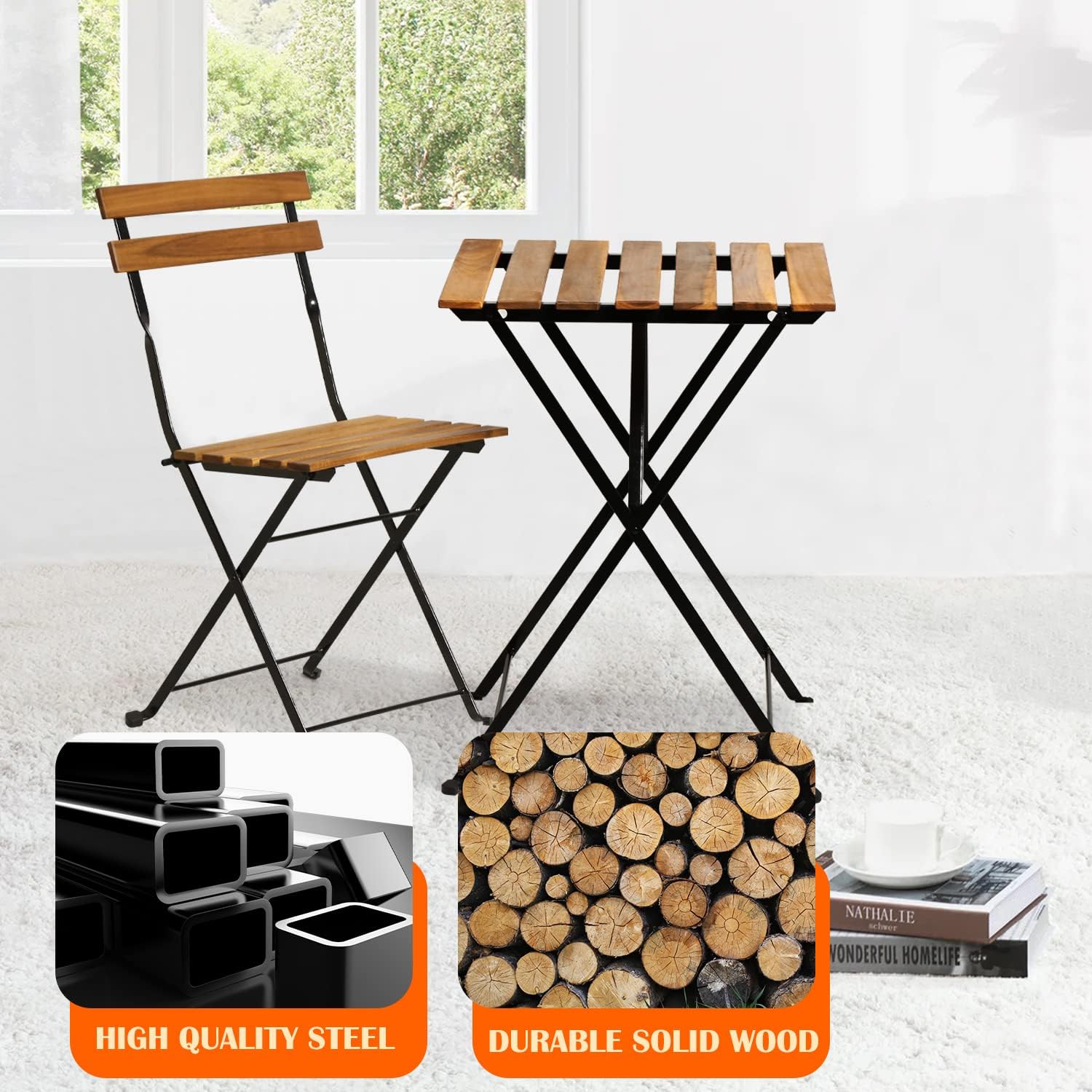 Natural wood 3-piece folding p - đánh giá và giá Outdoor Furniture Small