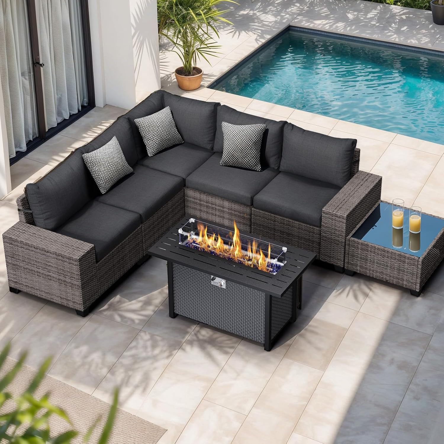 7 Pieces Outdoor Patio Furnitu - đánh giá và giá Outdoor Furniture With Fire Pit Table