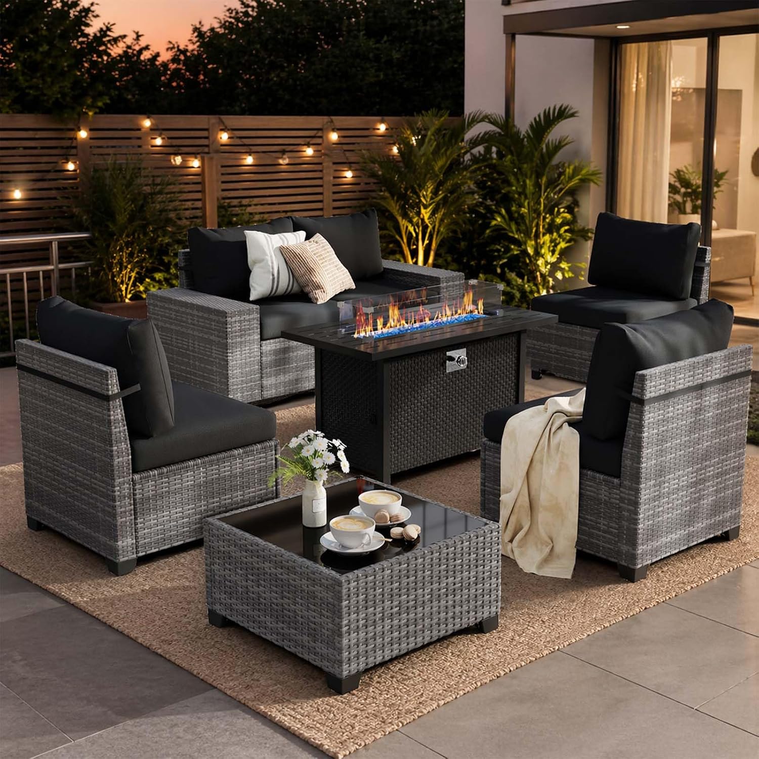 7 Pieces Outdoor Patio Furnitu - đánh giá và giá Outdoor Furniture With Fire Pit Table