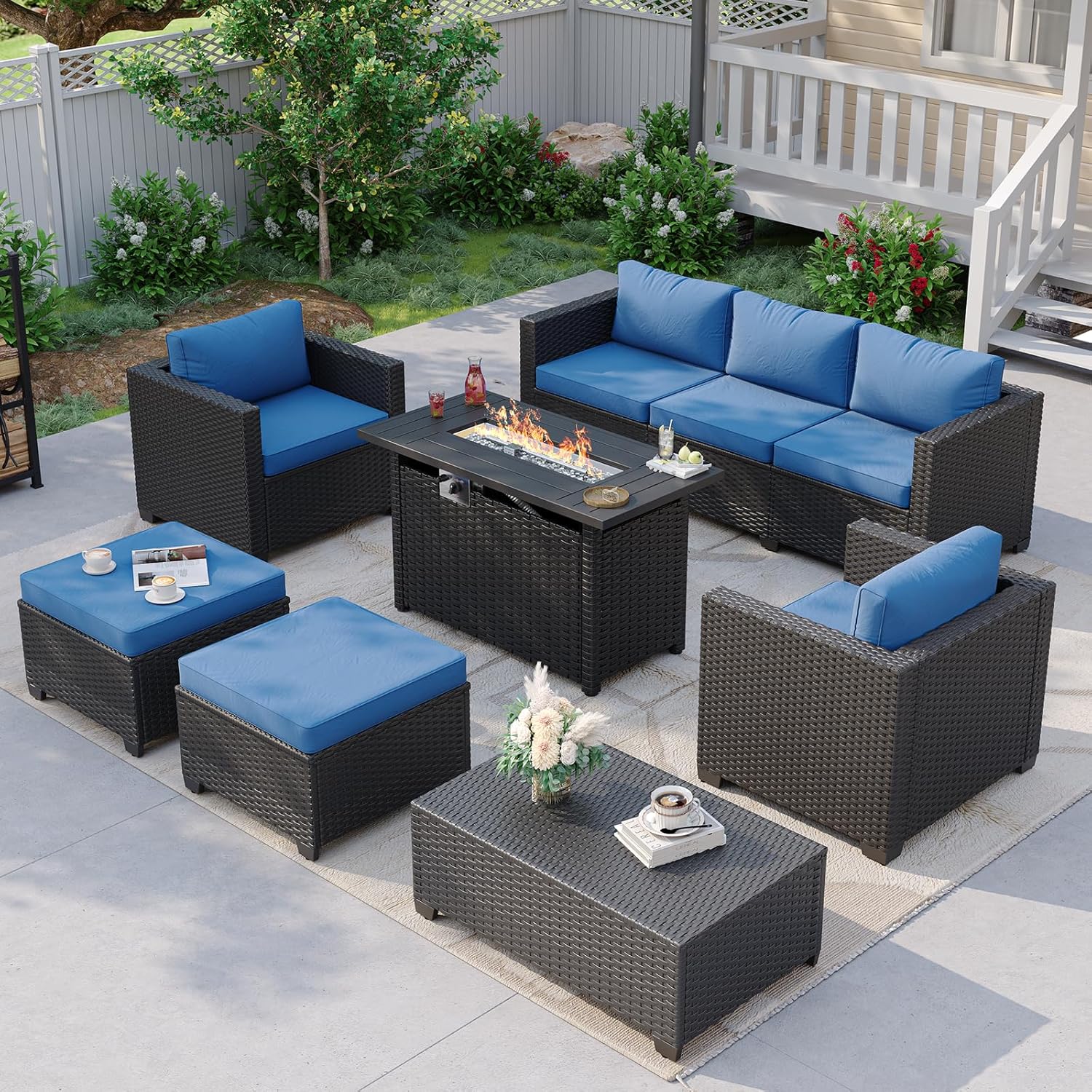 Navy Blue Outdoor Sectional So - đánh giá và giá Outdoor Furniture With Fire Pit Table