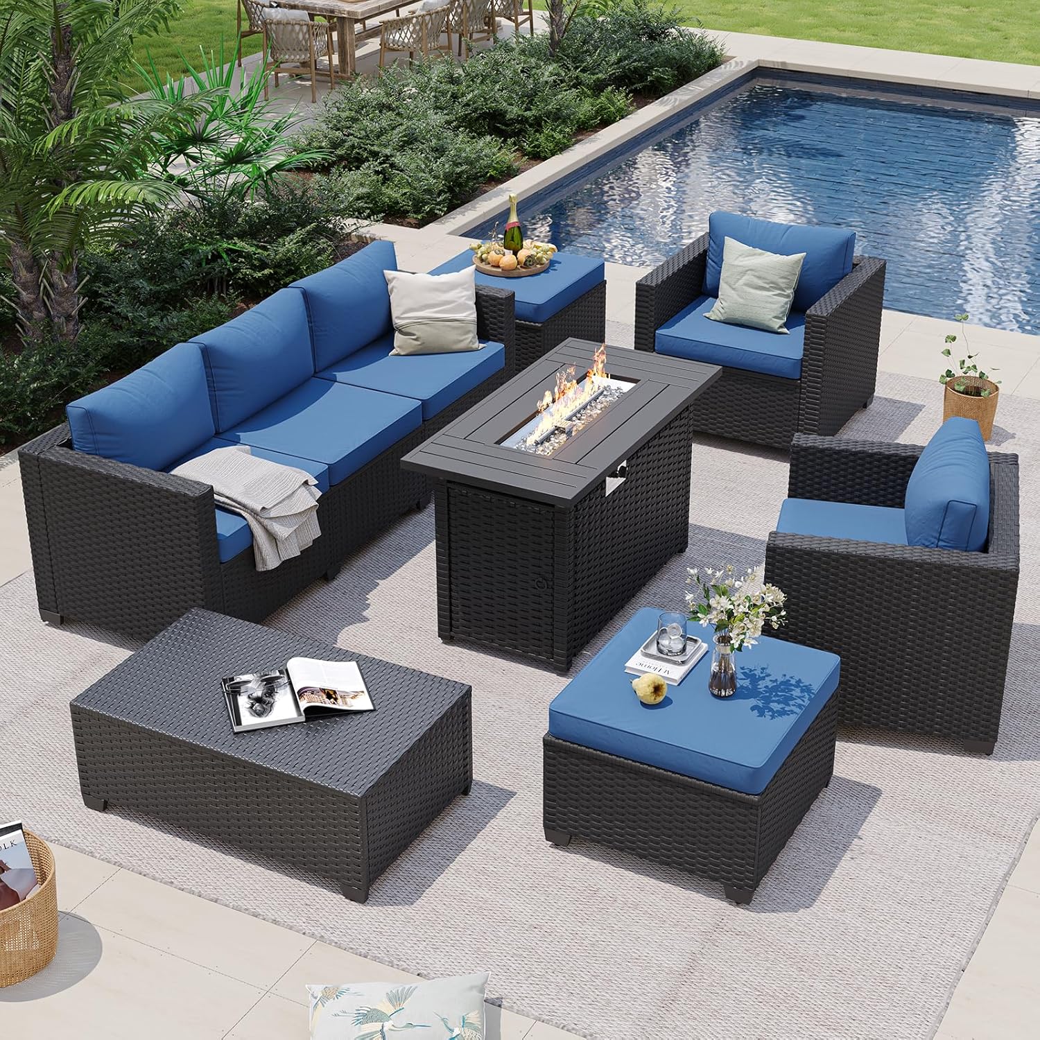 Navy Blue Outdoor Sectional So - đánh giá và giá Outdoor Furniture With Fire Pit Table