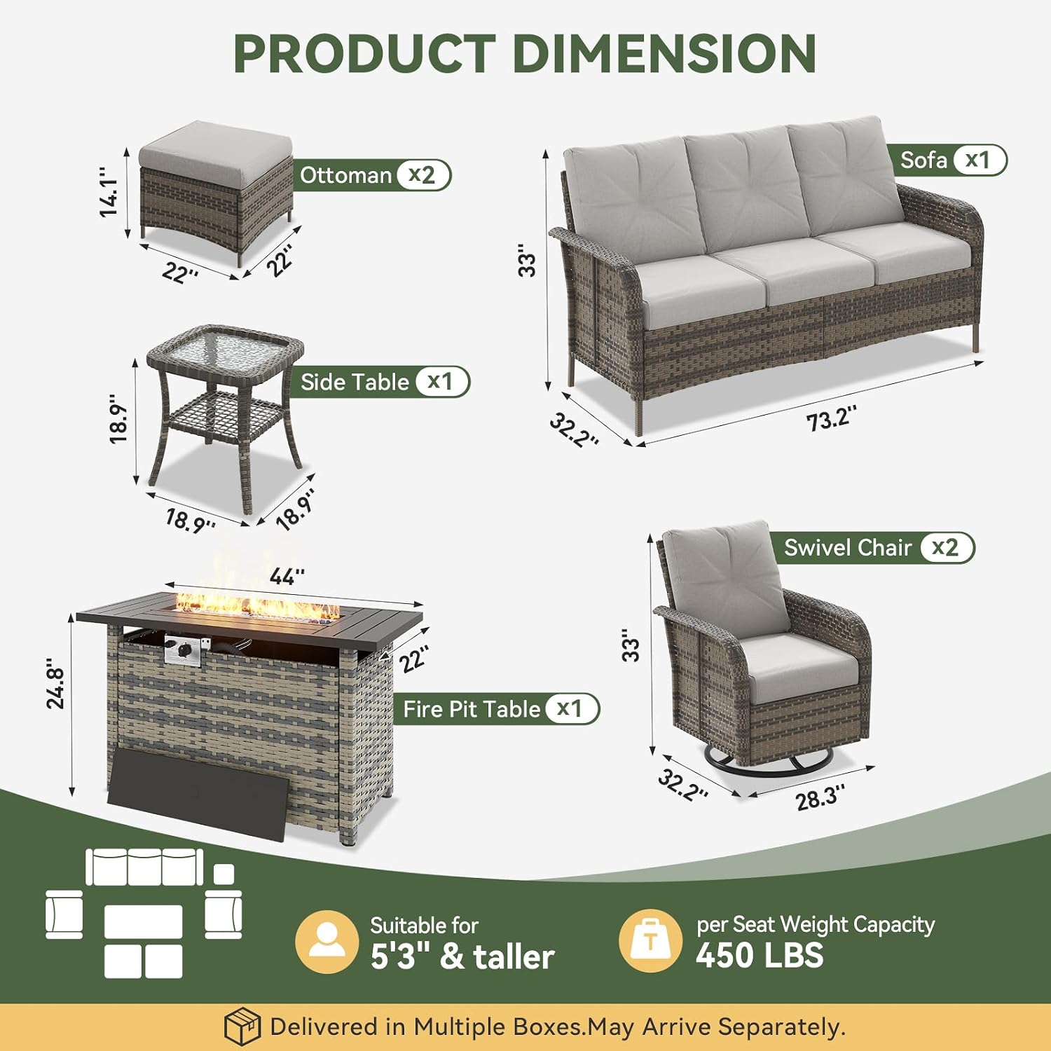 7-Piece Wicker Patio Set with  - đánh giá và giá Outdoor Furniture With Fire Pit Table