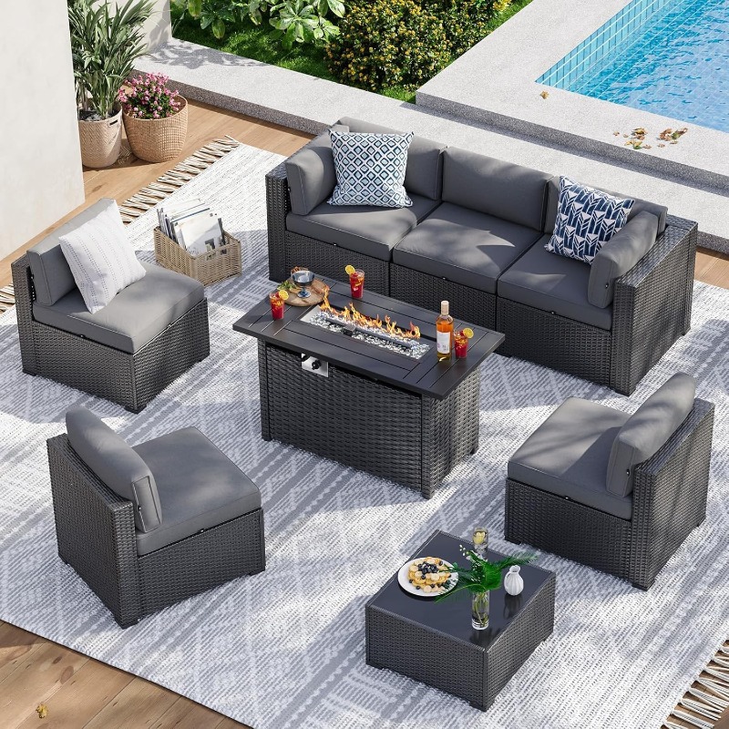 Aoxun 8 Piece Patio Furniture  - đánh giá và giá Outdoor Furniture With Fire Pit Table
