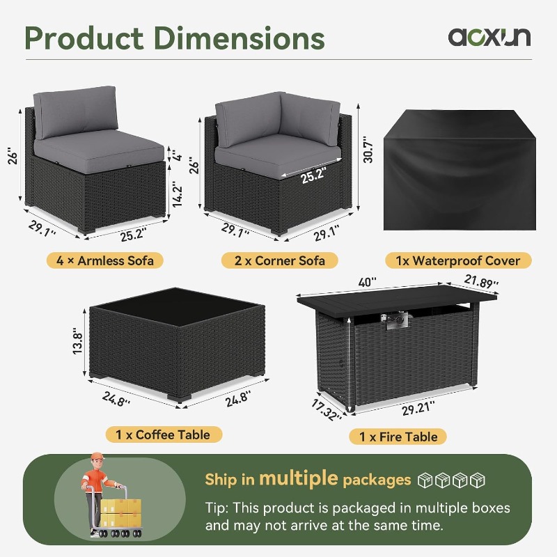 Aoxun 8 Piece Patio Furniture  - đánh giá và giá Outdoor Furniture With Fire Pit Table