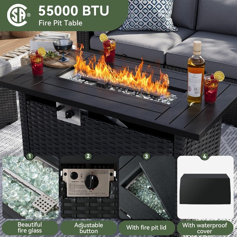 Aoxun 8 Piece Patio Furniture  - đánh giá và giá Outdoor Furniture With Fire Pit Table
